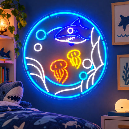 Ocean with Shark and Jellyfish LED Neon Sign for Kids Room Wall Neon Signs - Shineneon