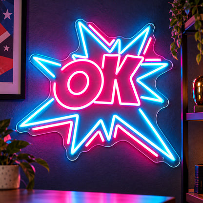 OK LED Neon Sign for Man Cave Dimmable Wall Decor Wall Neon Signs - Shineneon
