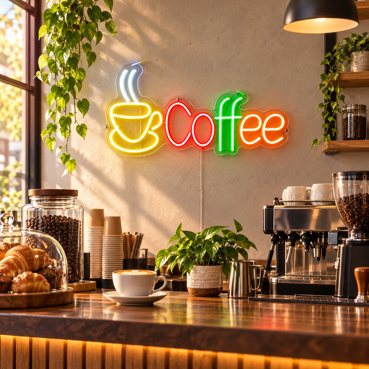 Coffee LED Neon Sign Cup with Wordmark Wall Neon Signs - Shineneon