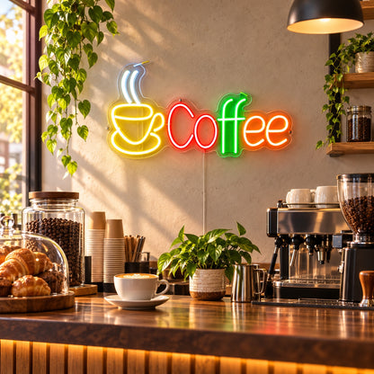 Coffee LED Neon Sign Cup with Wordmark Wall Neon Signs - Shineneon