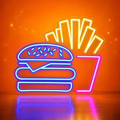 Burger and Fries LED Neon Sign Dimmable Wall Light - Shineneon