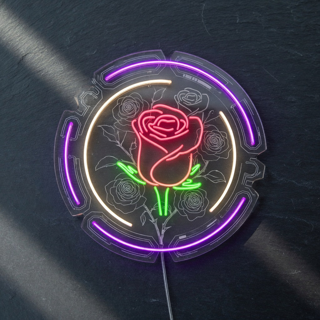 Rose in Round LED Neon Sign - Shineneon