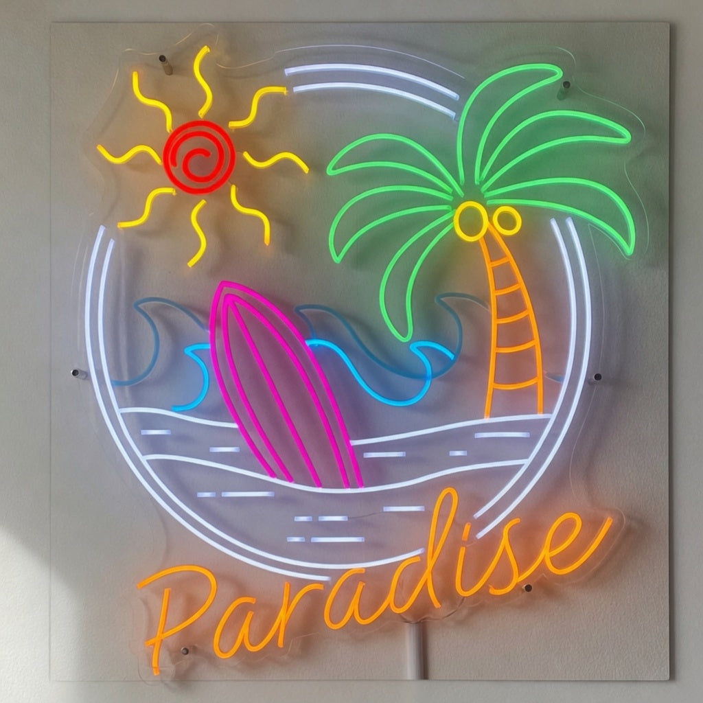 Palm Tree Sunset Wave Tropical Paradise LED Neon Sign for Bar - Shineneon