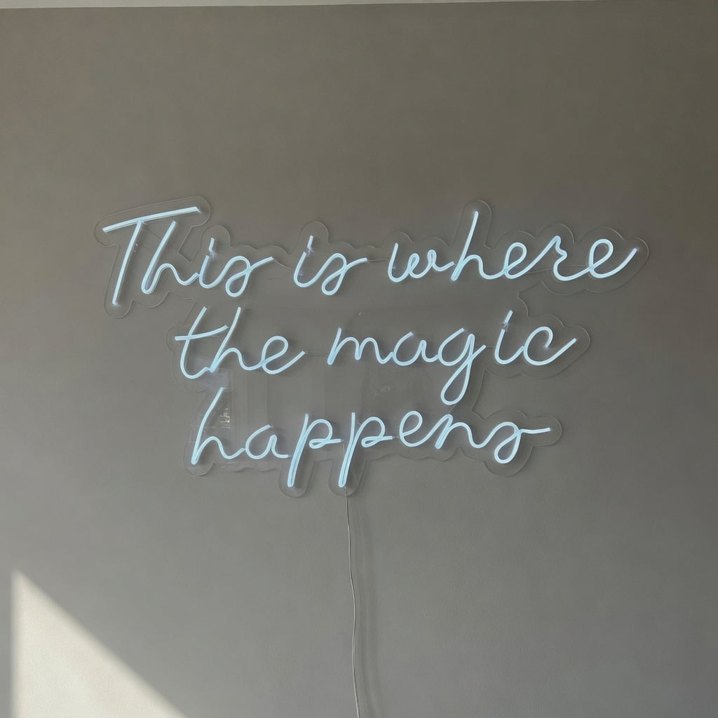 This Is Where the Magic Happens LED Neon Sign Greenery Frame Script - Shineneon