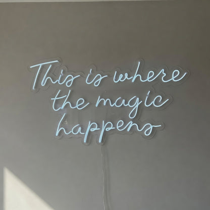 This Is Where the Magic Happens LED Neon Sign Greenery Frame Script - Shineneon