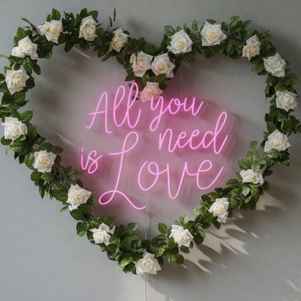 All You Need Is Love LED Neon Sign Heart Wreath Floral Design - Shineneon