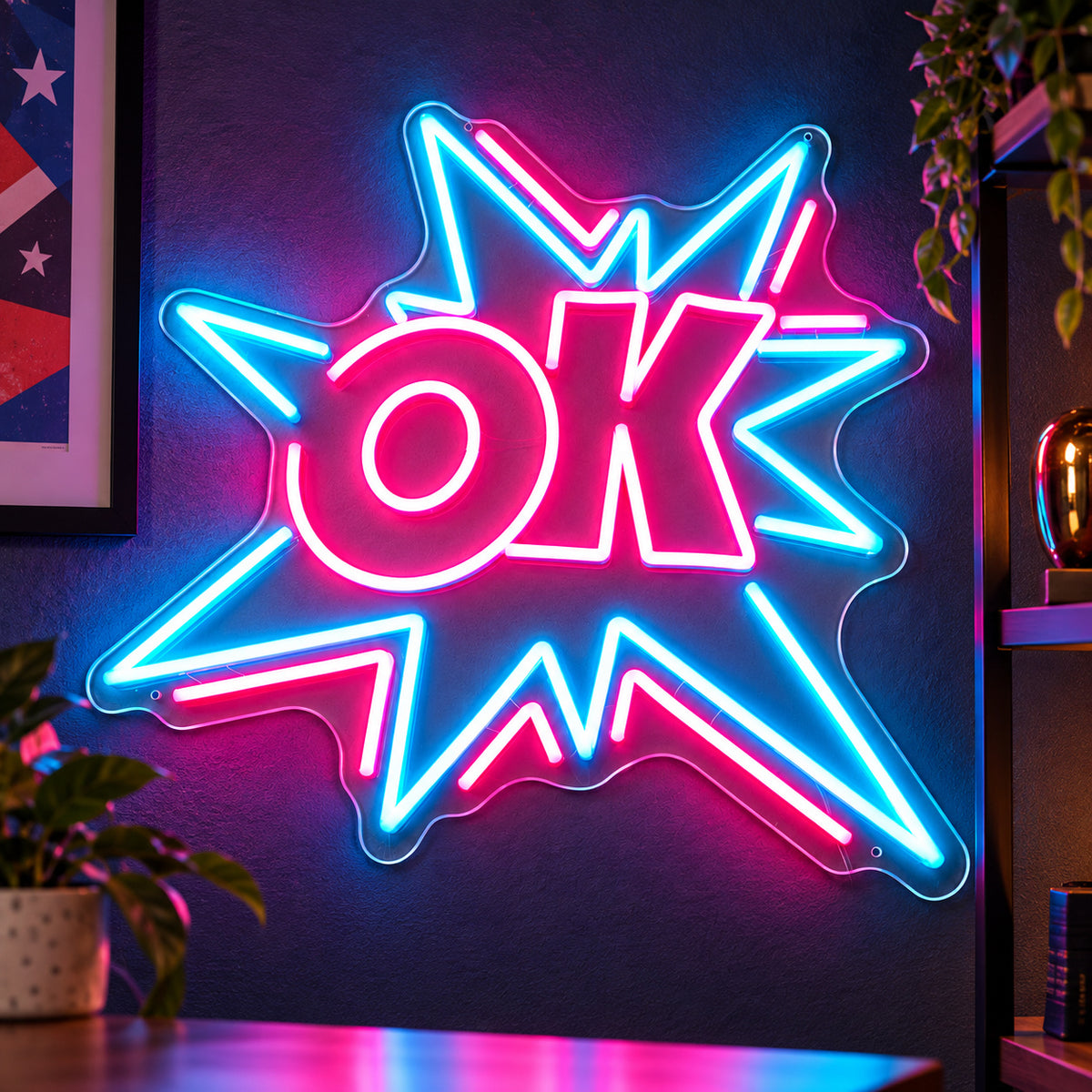 OK LED Neon Sign for Man Cave, Dimmable Wall Decor - Shineneon