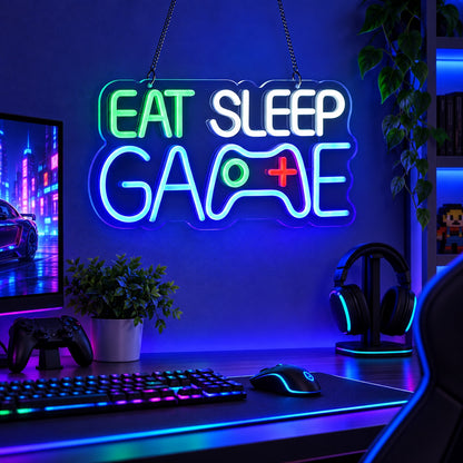Eat Sleep Game LED Neon Sign for Game Room Dimmable Wall Decor - Shineneon