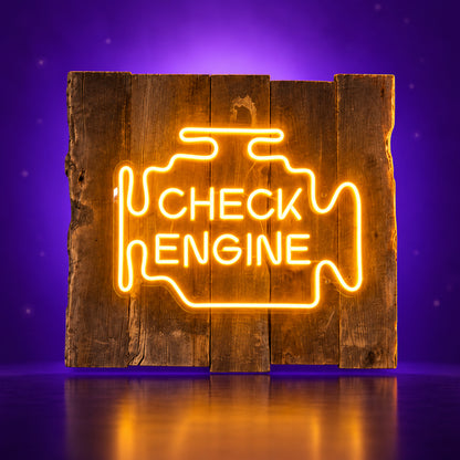Check Engine LED Neon Sign for Man Cave Dimmable Wall Decor - Facebook Ad Image