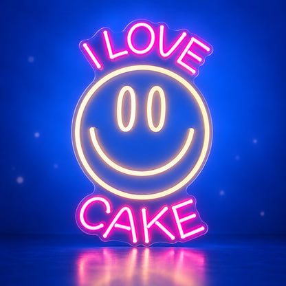 I Love Cake Smiley Face LED Neon Sign Dimmable Wall Light - Facebook Ad Image
