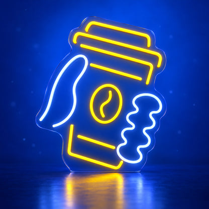 Coffee Cup LED Neon Sign Round Cup Emblem - Facebook Ad Image