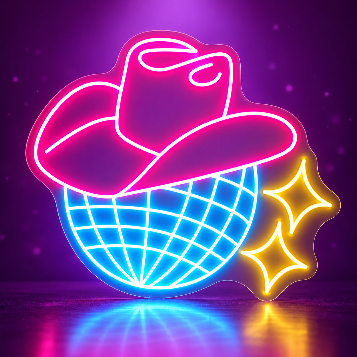 Disco Ball Neon Light Cowgirl Disco LED Neon Sign Dimmable Home Decor - Facebook Ad Image
