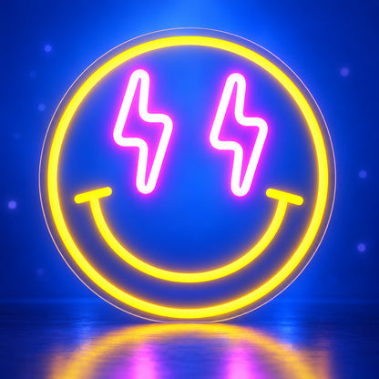Smiley Face Lighting Bolt LED Neon Sign for Man Cave - Facebook Ad Image
