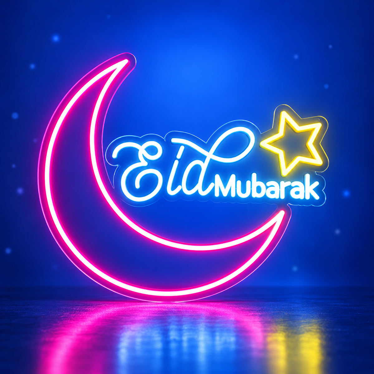 Eid Mubarak LED Neon Sign Crescent Moon and Star Design - Facebook Ad Image
