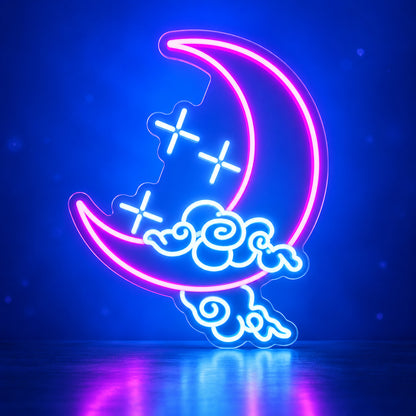 Half Moon with Stars and Clouds LED Neon Sign Dimmable Wall Light - Facebook Ad Image