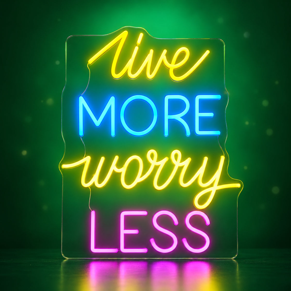Live More Worry Less LED Neon Sign Multicolor Arc Stack - Facebook Ad Image