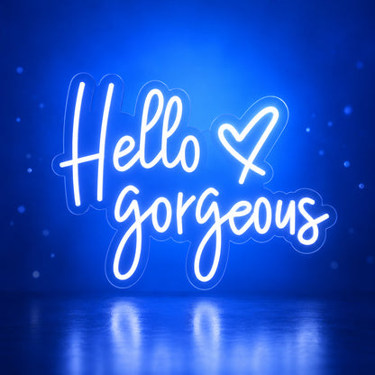 Hello Gorgeous LED Neon Sign Script with Heart Accent - Facebook Ad Image
