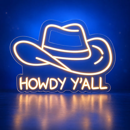 Howdy Y'all Cowboy LED Neon Sign for Bar Light Up Business Decor - Facebook Ad Image