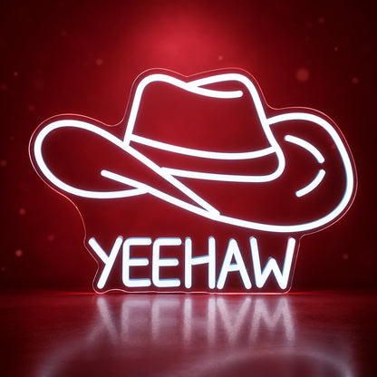 Cowboy Hat Yeehaw LED Neon Sign for Man Cave Dimmable Wall Decor - Facebook Ad Image