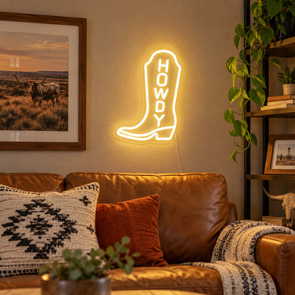 Howdy Cowboy Boot LED Neon Sign Wall Neon Signs - Texas Home Scene