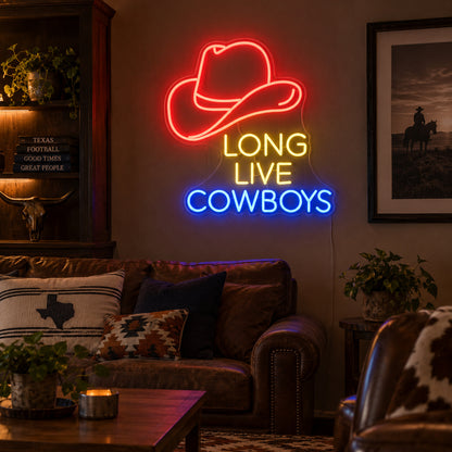 Long Live Cowboys Hat LED Neon Sign Wall Neon Signs - Texas Home Scene