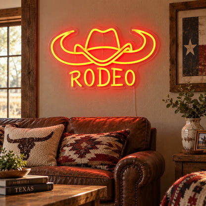 Rodeo Cowboy Hat Longhorn Vintage LED Neon Sign Wall Neon Signs - Texas Home Scene