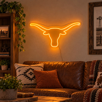 Longhorn Head Outline LED Neon Sign Wall Neon Signs - Texas Home Scene