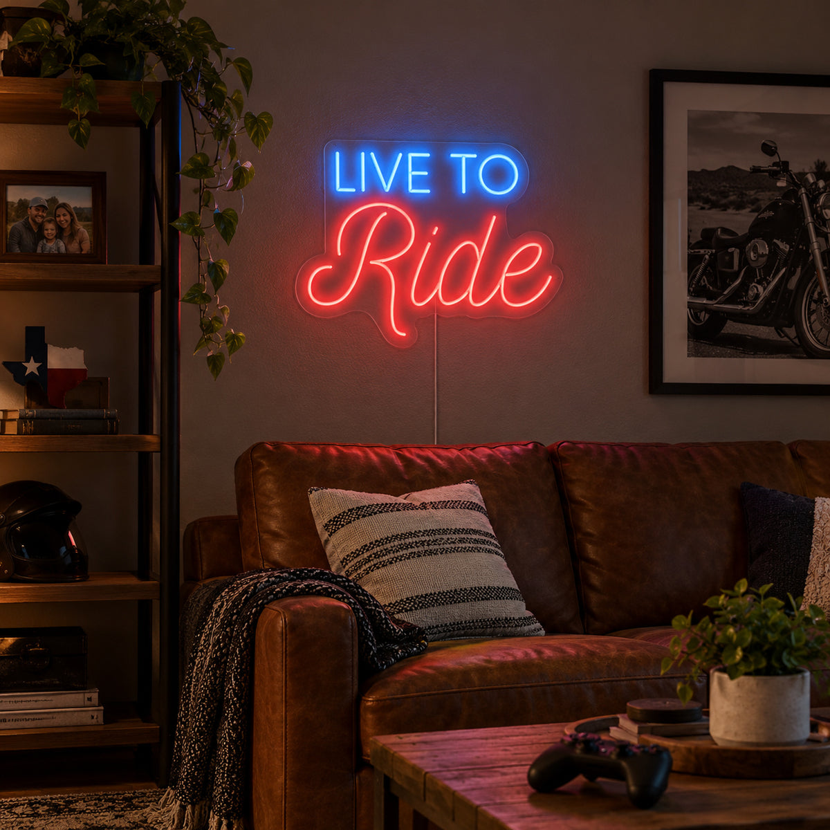 Live To Ride Living Room LED Neon Sign Wall Neon Signs - Texas Home Scene
