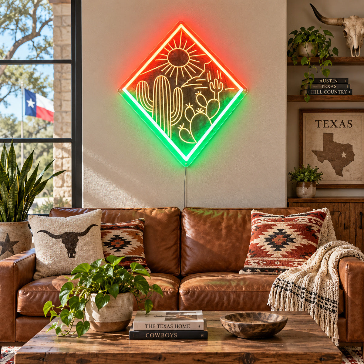 Southwest Cactus Sunset Vintage LED Neon Sign Wall Neon Signs - Texas Home Scene