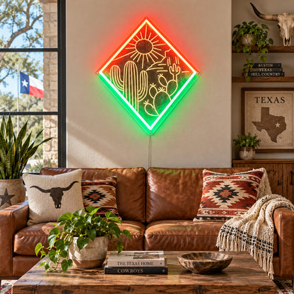 Southwest Cactus Sunset Vintage LED Neon Sign Wall Neon Signs - Texas Home Scene