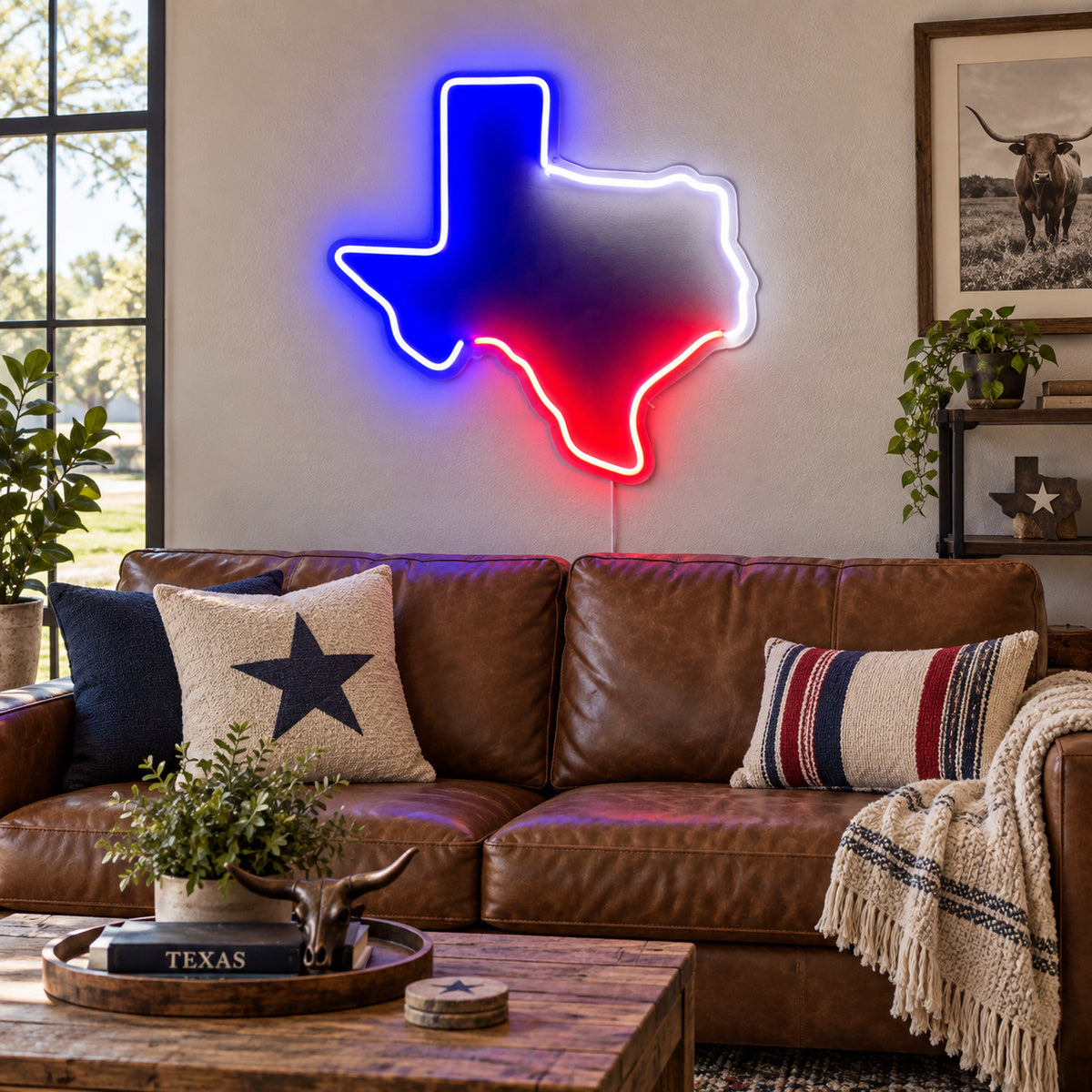 Texas Outline Flag Bands Vintage LED Neon Sign Wall Neon Signs - Texas Home Scene