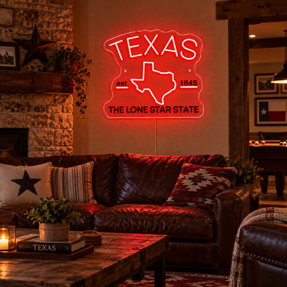 Lone Star State Texas Map LED Neon Sign Wall Neon Signs - Texas Home Scene