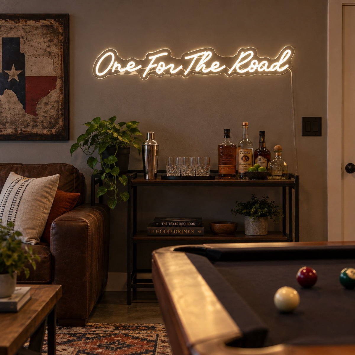 One For The Road Script Garage LED Neon Sign Wall Neon Signs - Texas Home Scene