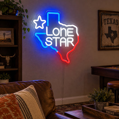 Lone Star Text Texas Outline Garage LED Neon Sign Wall Neon Signs - Texas Home Scene