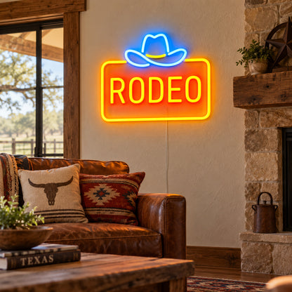 Rodeo Cowboy Hat Frame Vintage LED Neon Sign Wall Neon Signs - Texas Home Scene