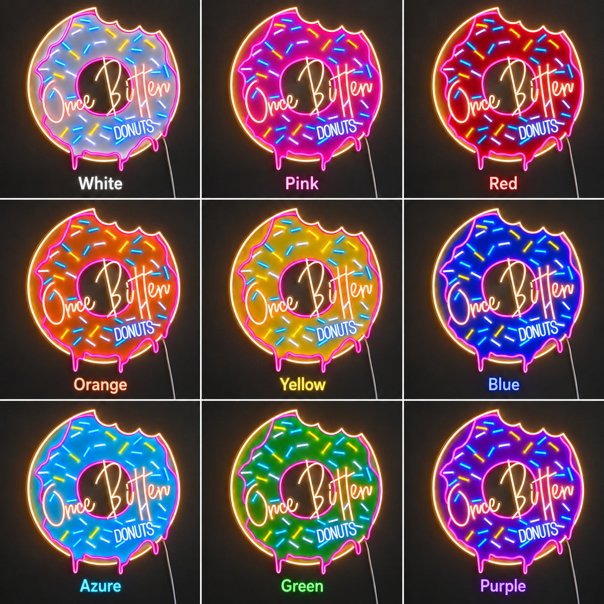 Once Bitten Donuts LED Neon Sign, Dimmable Wall Light - Shineneon