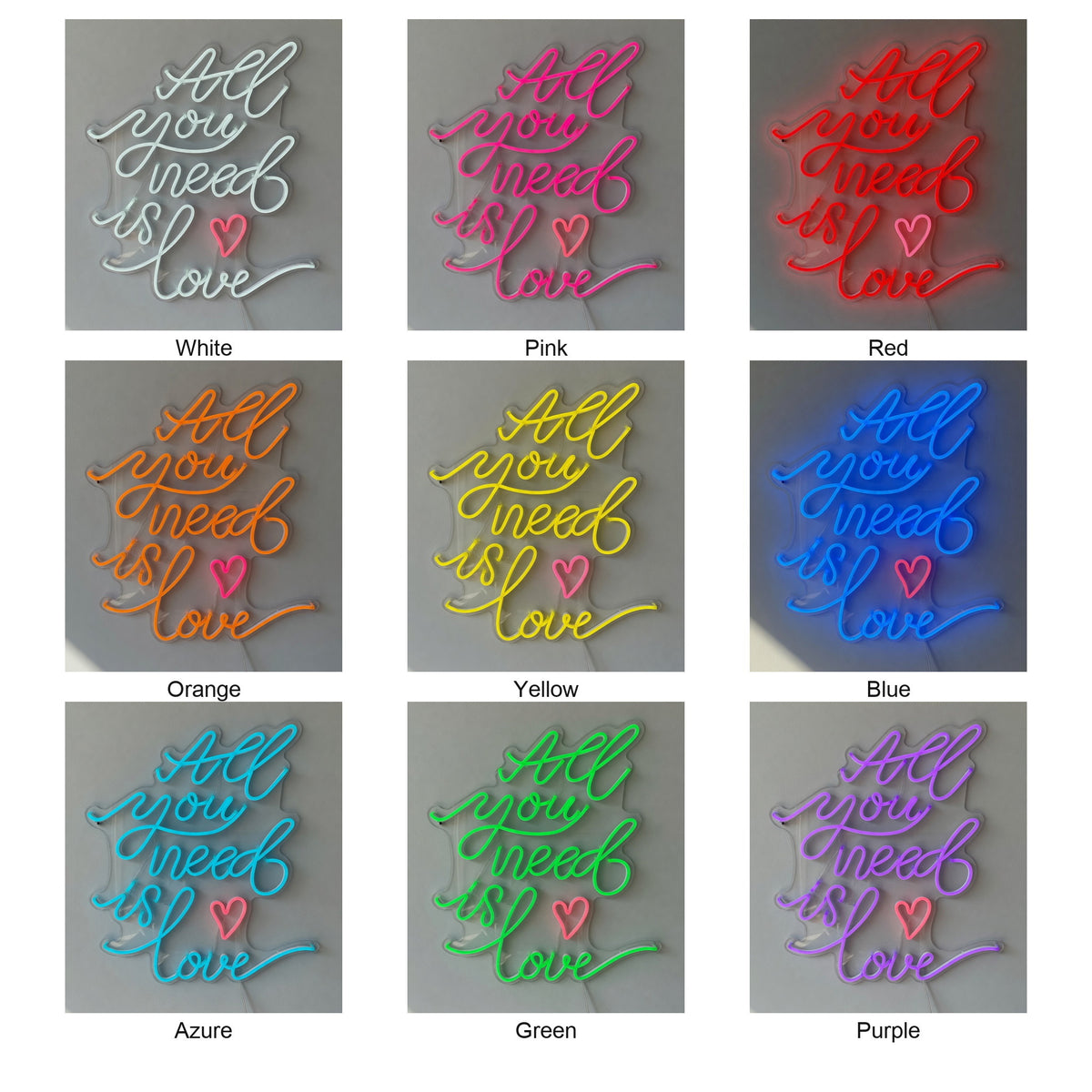 All You Need Is Love LED Neon Sign Vertical Stacked Script - Shineneon