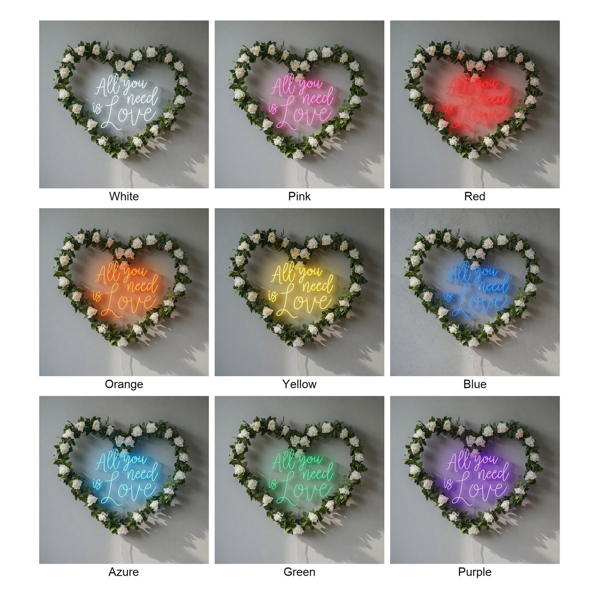 All You Need Is Love LED Neon Sign Heart Wreath Floral Design - Shineneon