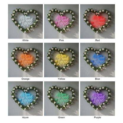 All You Need Is Love LED Neon Sign Heart Wreath Floral Design - Shineneon