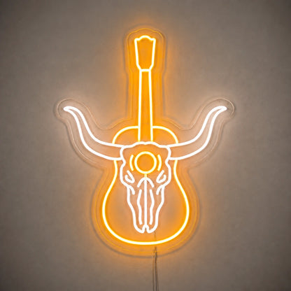 Longhorn Skull Acoustic Guitar Vintage LED Neon Sign Wall Neon Signs - Shineneon