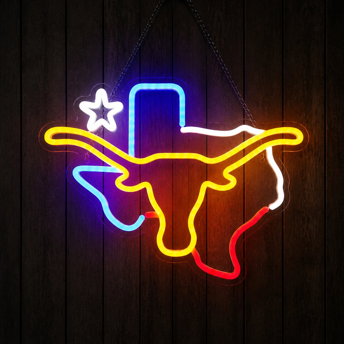 Texas Longhorn Lone Star Outline Vintage LED Neon Sign Home Neon Signs - Shineneon