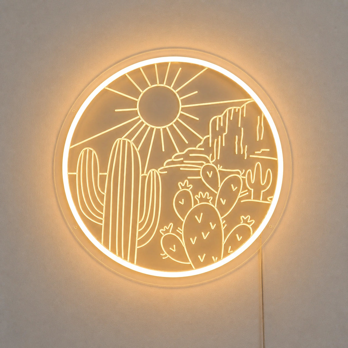 Round Cactus Sun Desert Vintage LED Neon Sign Home Neon Signs - Shineneon