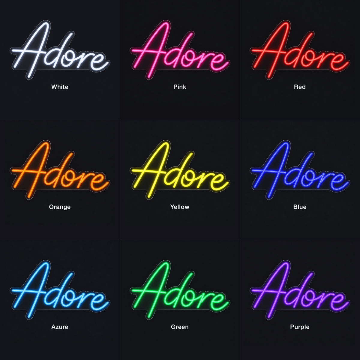 Adore LED Neon Sign Tilted Board Script - Color Grid