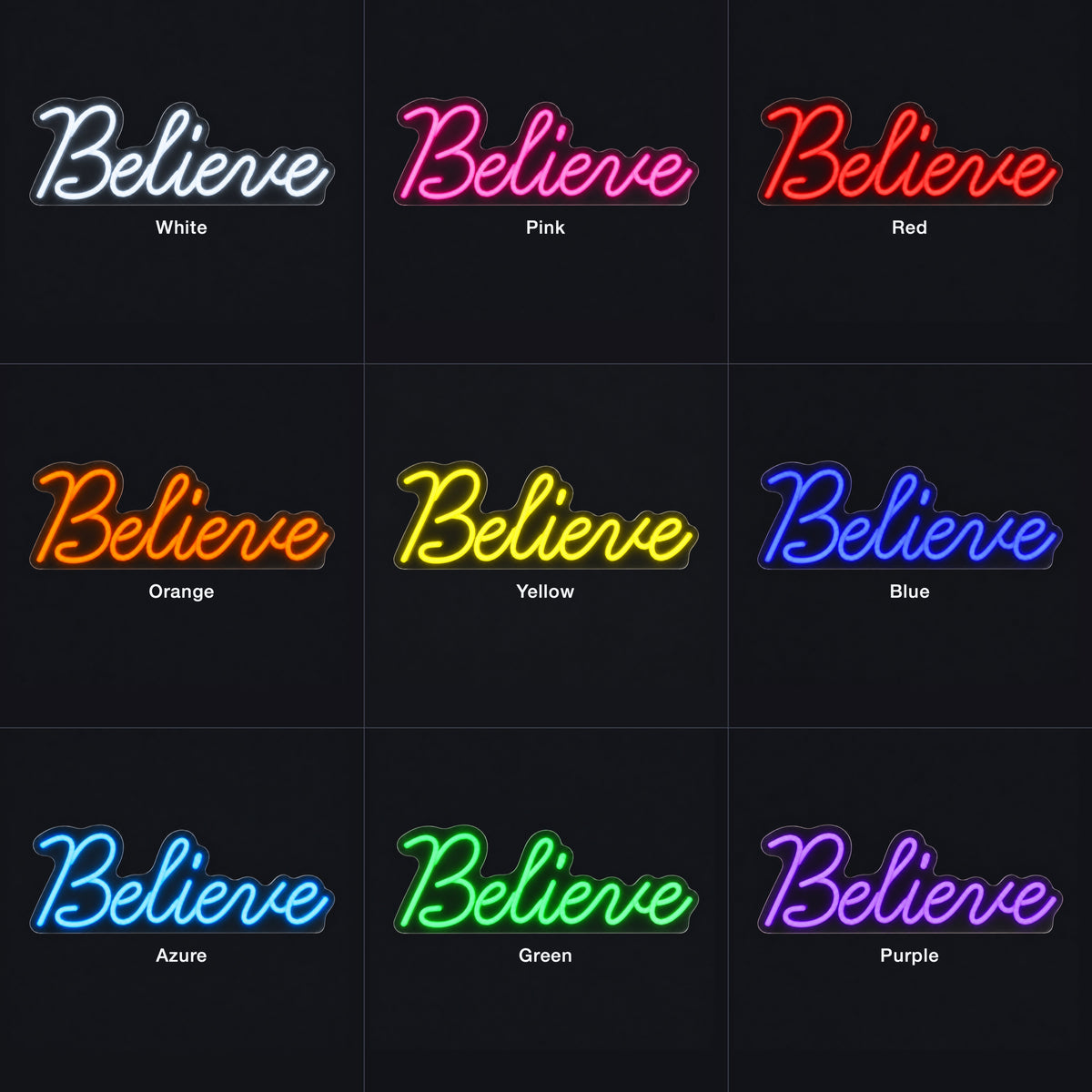 Believe LED Neon Sign for Christmas Light Up Party Decor - Color Grid