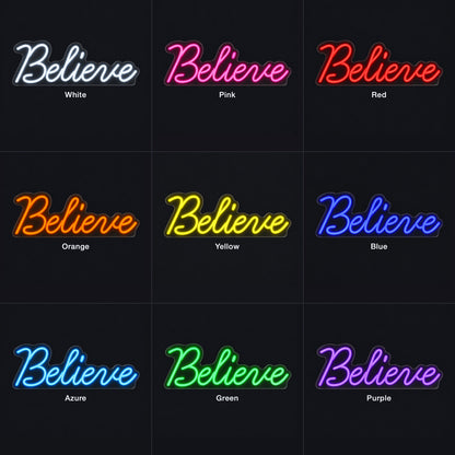 Believe LED Neon Sign for Christmas Light Up Party Decor - Color Grid
