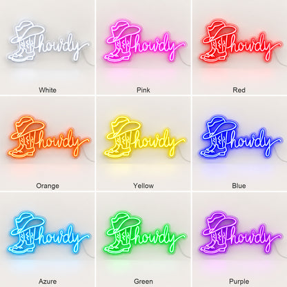 Howdy Cowboy Boot Hat LED Neon Sign Wall Neon Signs - Color Grid