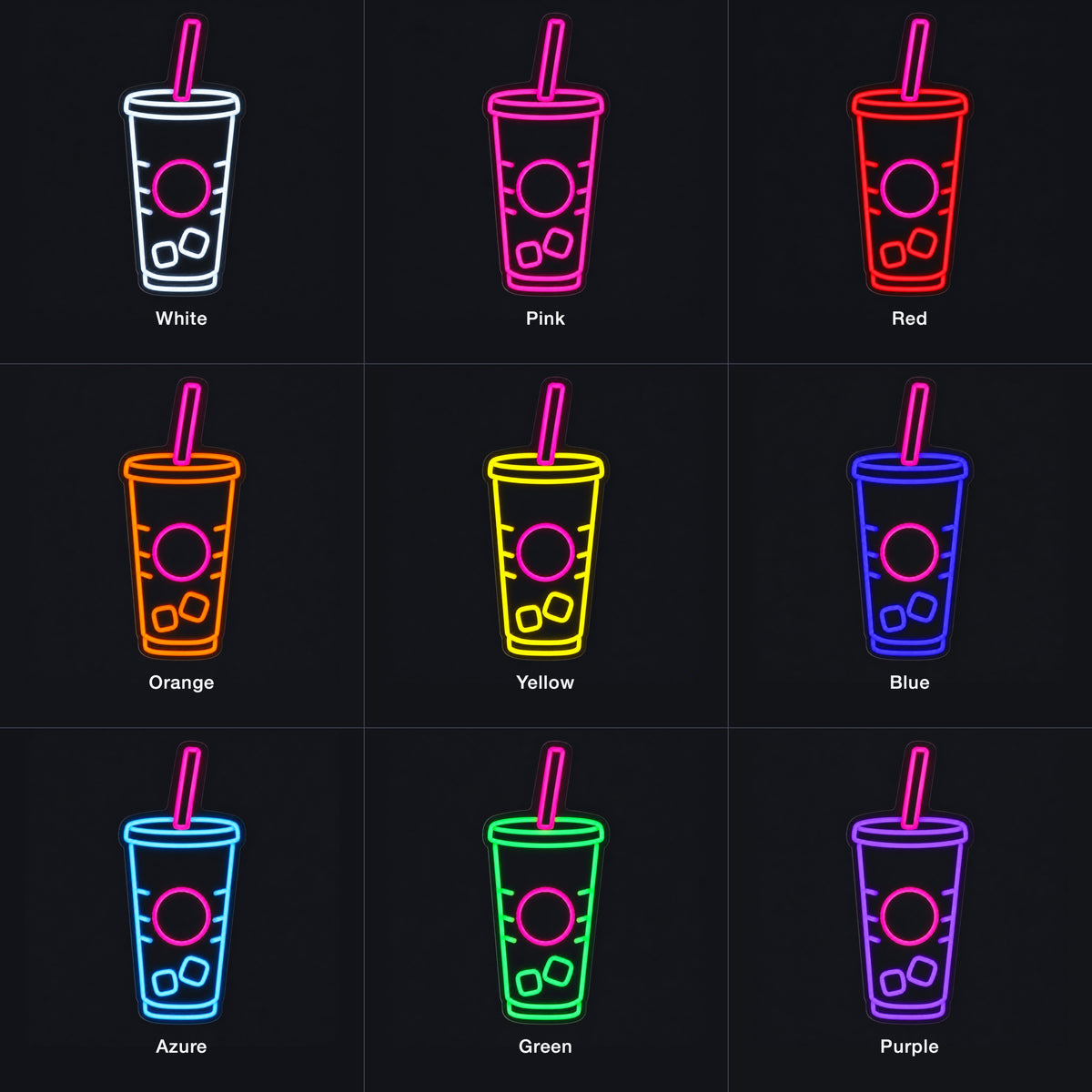 Fountain Drink Soda Cup and Straw LED Neon Sign Dimmable Wall Light - Color Grid