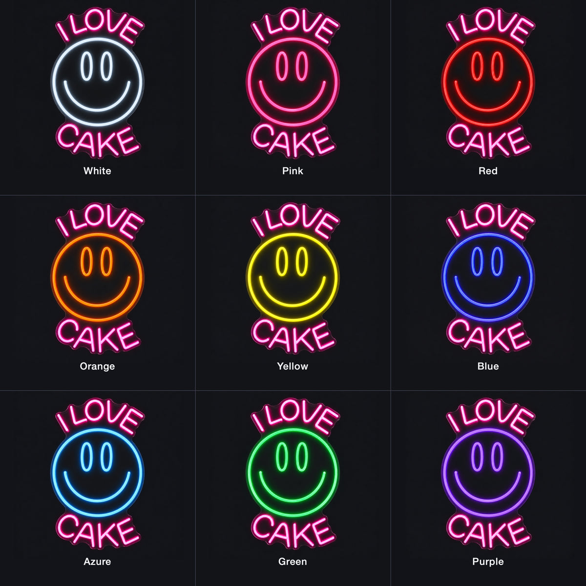 I Love Cake Smiley Face LED Neon Sign Dimmable Wall Light - Color Grid