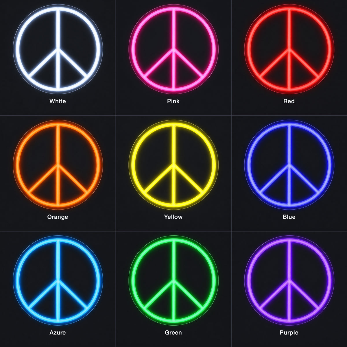 Peace Symbol LED Neon Sign Window Glow Symbol - Color Grid