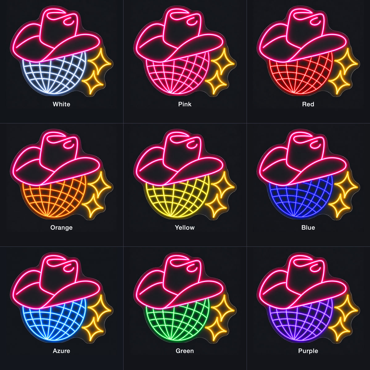 Disco Ball Neon Light Cowgirl Disco LED Neon Sign Dimmable Home Decor - Color Grid